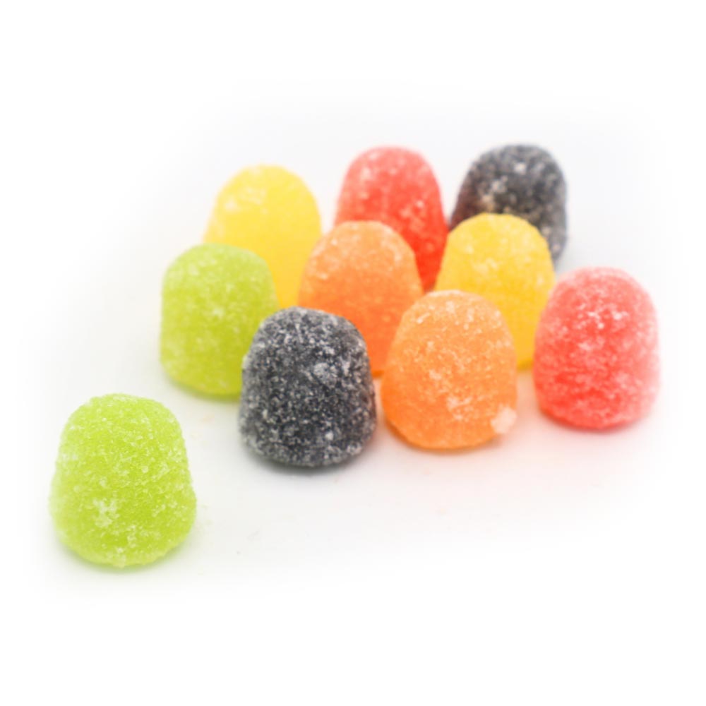 Taveners Dew Drops small fruit‑flavoured jelly sweets coated in sugar