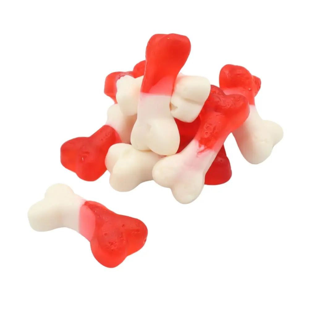 Kingsway gummy bones sweets in red and white